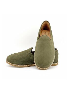 Handcrafted Artisan Olive Green Suede Slip-On Loafers by Charix - Size 36 (US 6)